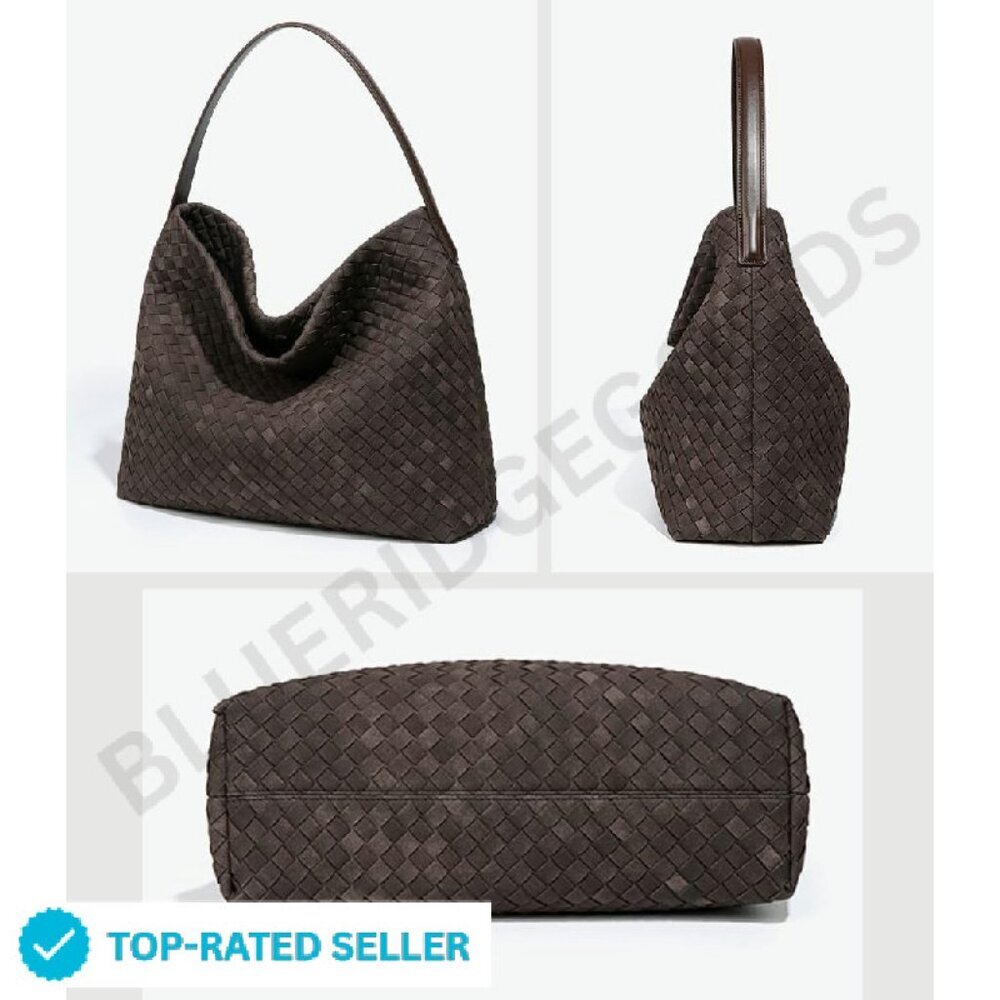 Suede Hobo Bag Elegant Shoulder Tote for Work Travel Minimal Chic - Picture 3 of 3